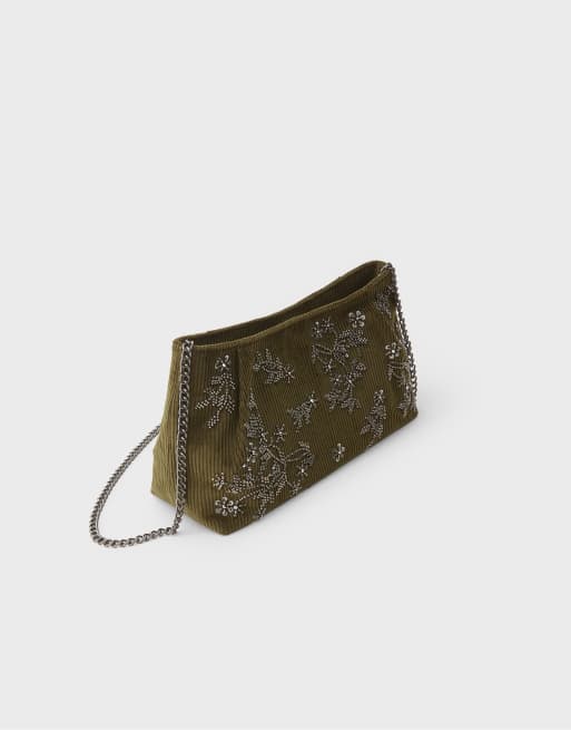 Stradivarius bestickte Clutch in Khaki, 4 von 4