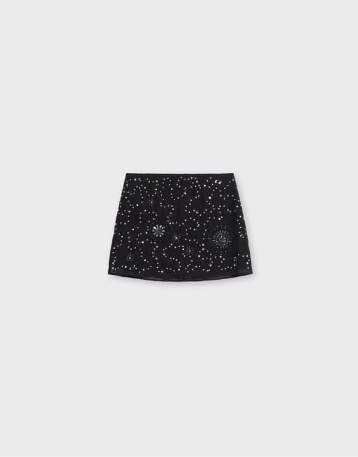 Stradivarius bestickter Strassrock in Schwarz, 6 von 7