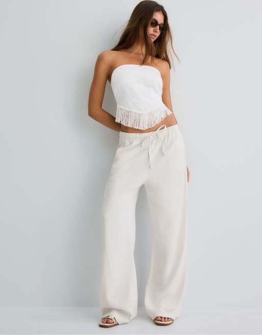 Stradivarius – Besticktes Bustier-Oberteil in Weiß mit Fransen, 3 von 4