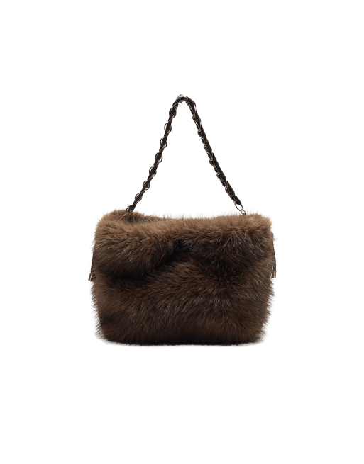 Stradivarius – Beuteltasche aus Kunstpelz in Braun mit Kettenriemen, 4 von 4