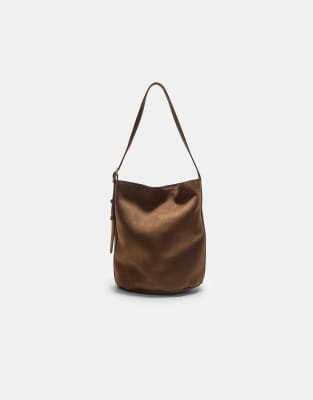 Stradivarius - Beuteltasche aus Wildlederimitat in Terracotta-Brown