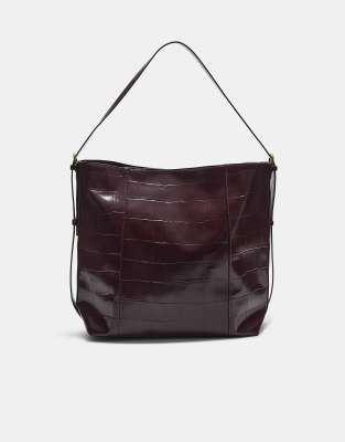 Stradivarius - Beuteltasche in Kroko-Burgunderrot