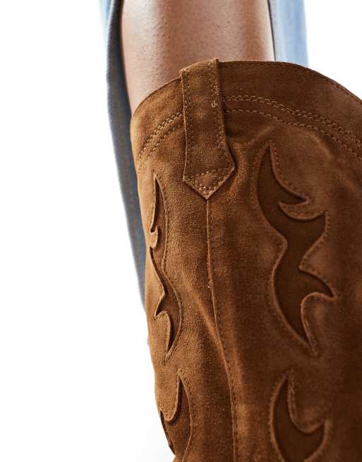 Stradivarius – Beżowe kowbojki na obcasie z zamszu, 3 z 4