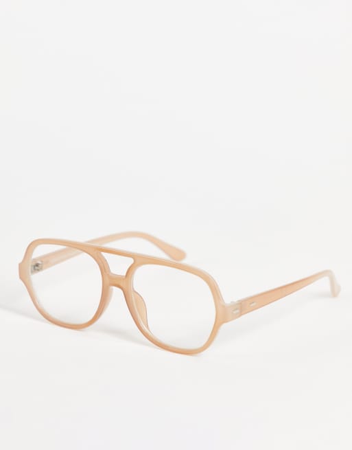 Stradivarius – Beżowe okulary typu aviator z przezroczystymi szkłami