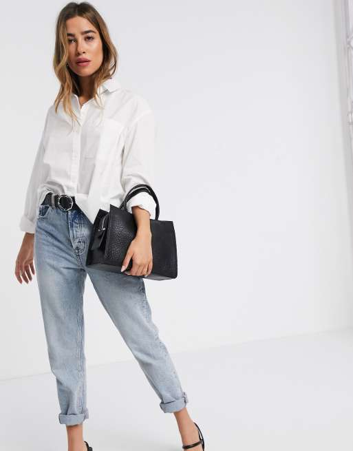 Stradivarius – Biała koszula o kroju oversize