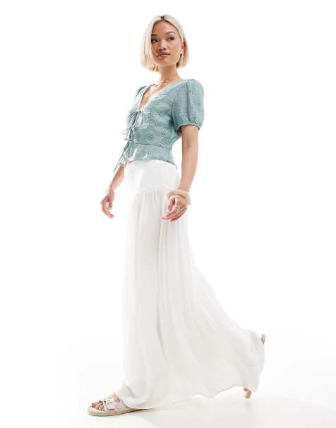 Stradivarius maxi skirt in white