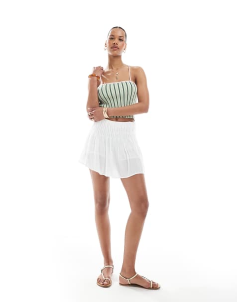 Stradivarius embroidered mini skirt in white