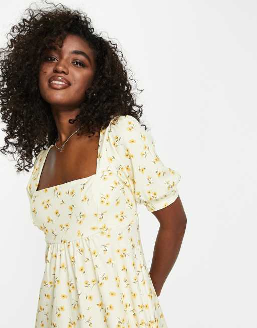 Stradivarius – Biała sukienka mini w kwiaty z dekoltem karo , 2 z 4
