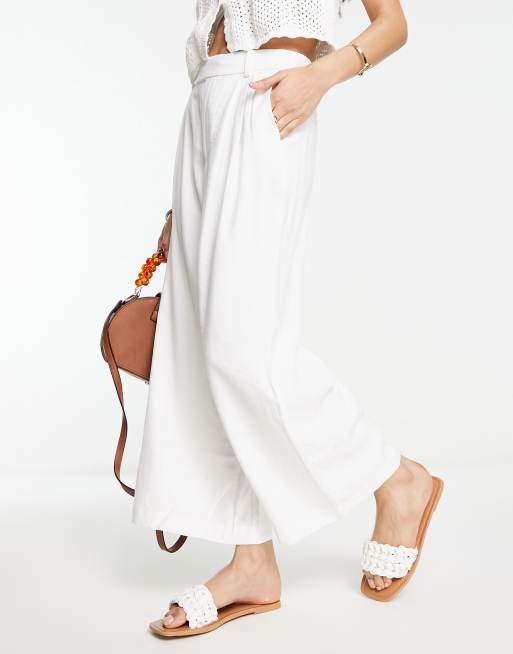 Stradivarius – Białe spodnie kuloty z imitacji lnu, 4 z 4