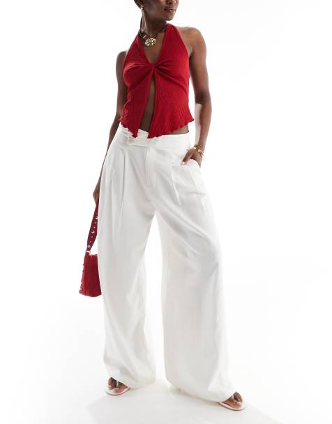 Stradivarius cross waist trouser in  white