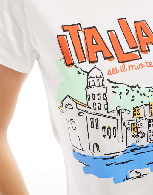 Stradivarius – Biały T-shirt z grafiką i napisem „Italia“, 2 z 4