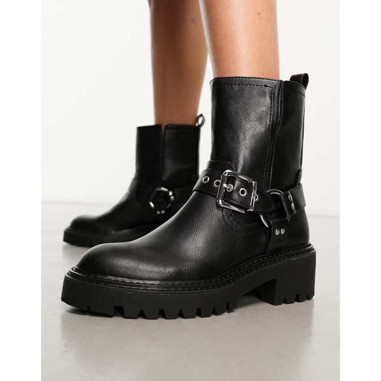 Black triple strap shop buckle biker boot