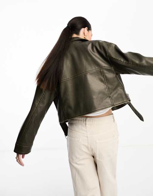 Biker Jacke Stradivarius Kunstlederjacke Bikerjacke