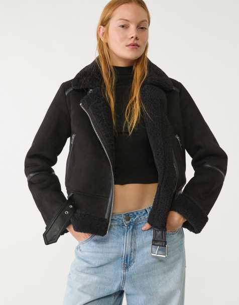 Stradivarius – Bikerjacke aus Wildlederimitat in Schwarz - view 1