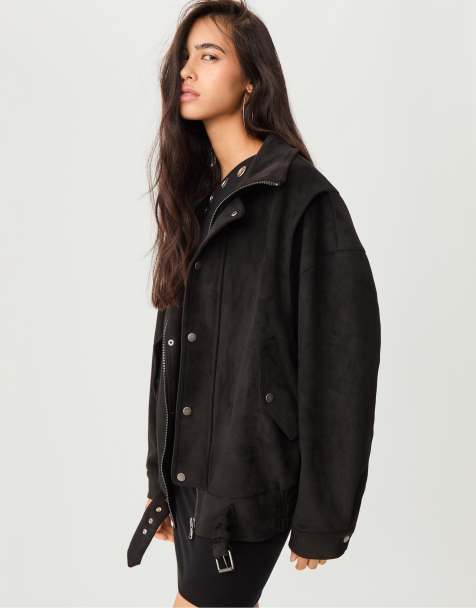 Stradivarius – Bikerjacke aus Wildlederimitat in Schwarz - view 1