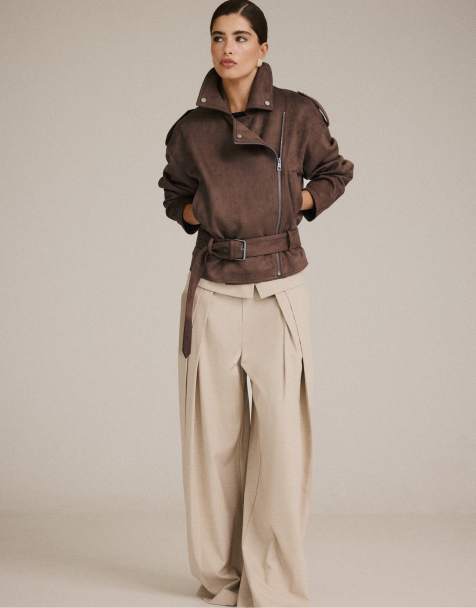 Stradivarius Bikerjacke mit Gürtel in Braun - view 1