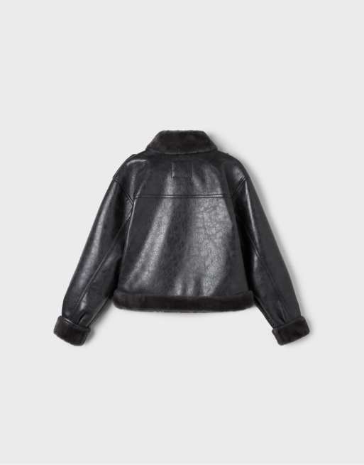 Stradivarius bikerjakke i læderlook med dobbeltsidet finish i mørkegrå, 7 af 7