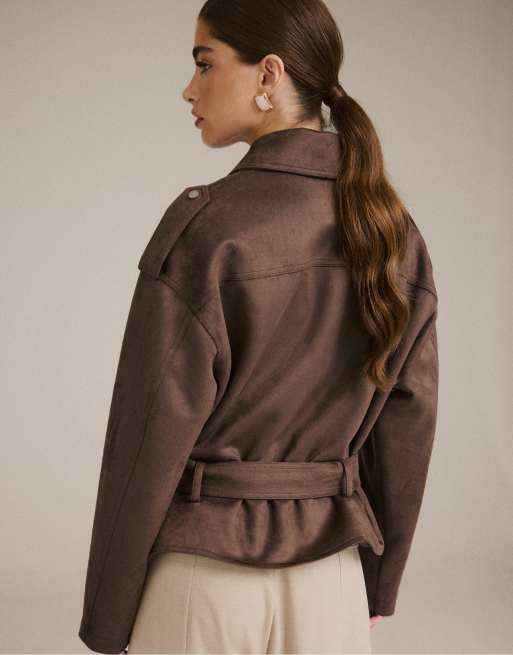 Stradivarius bikerjakke med bælte i brun, 3 af 7