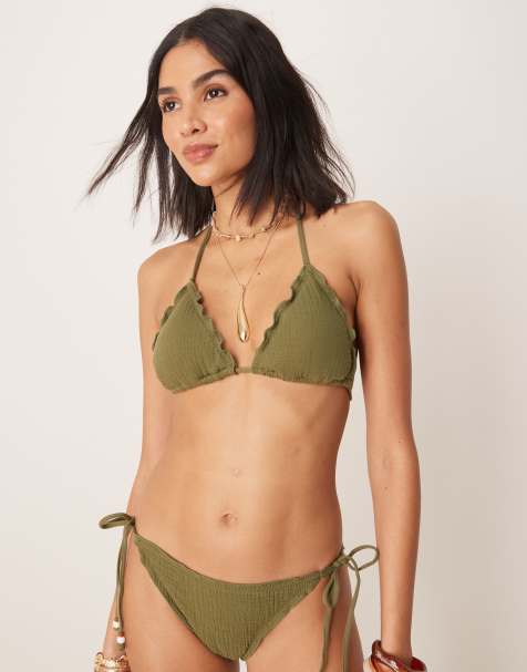 Stradivarius - Bikinitop met textuur in kaki - view 1