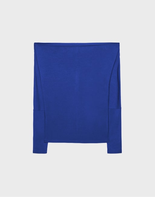 Stradivarius – Blå asymmetrisk t-shirt i modal, 6 av 7