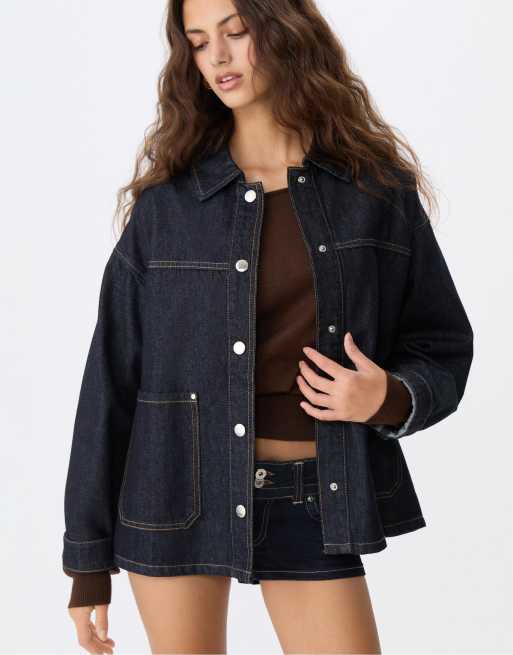 Stradivarius – Blå jeansjacka med fickor och sköljtvätt