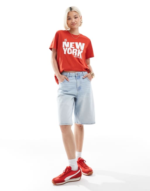 Stradivarius - Blå jorts i denim i lys vask