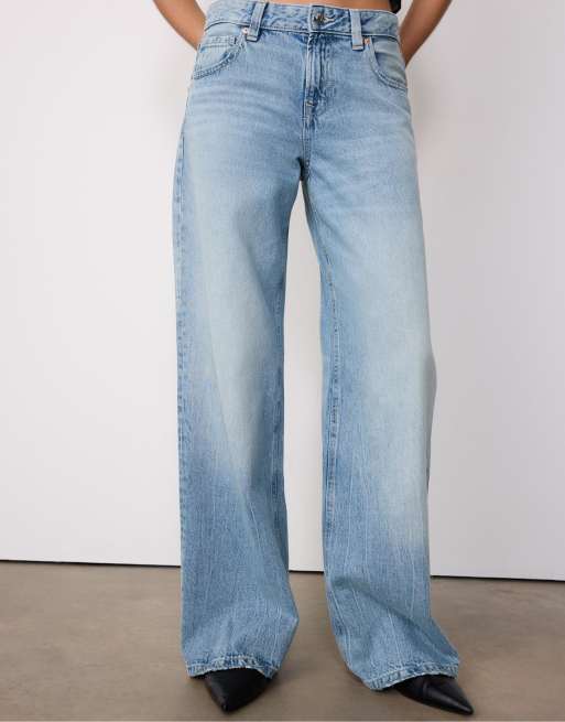 Stradivarius – Blå, överfärgade jeans med vida ben, låg midja och stjärndetalj, 2 av 4