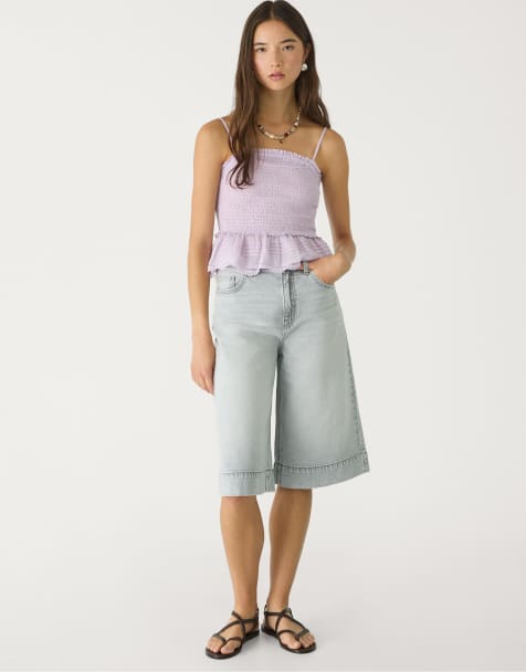 Stradivarius - Blå overfarvede bermuda-jorts - view 1