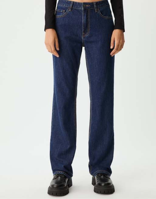 Stradivarius – Blå, sköljtvättade jeans med hög midja och bekväma, raka ben, 3 av 4