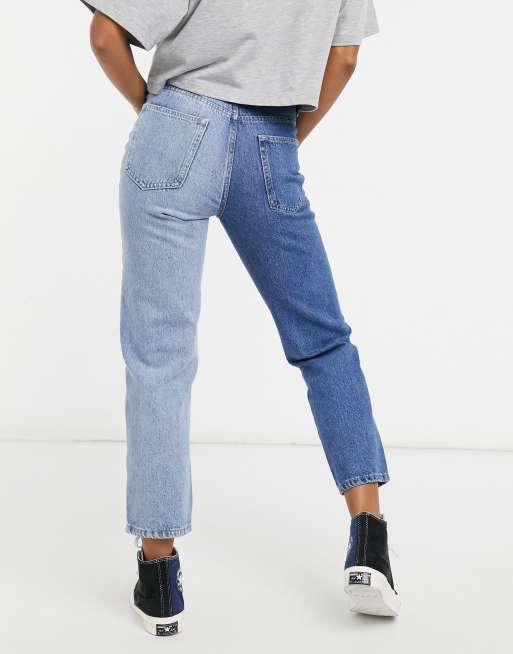 Stradivarius – Blå tvåtonade jeans med raka ben, 2 av 4