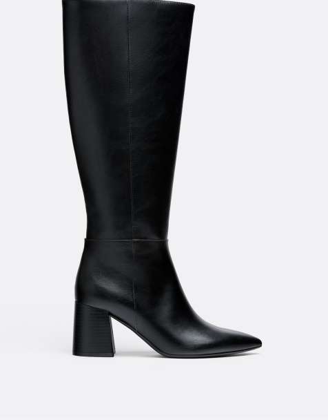 Stradivarius Black block heel high boots in black - view 1