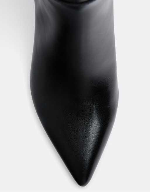 Stradivarius Black block heel high boots in black, 4 of 5