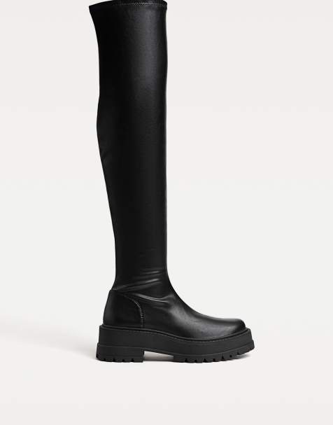 Stradivarius Black flat track sole xl boots in black - view 1