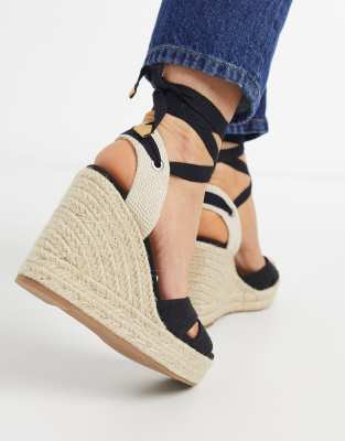 black tie up espadrille wedges