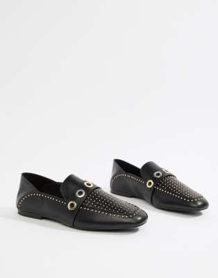 Stradivarius black studded slip on 