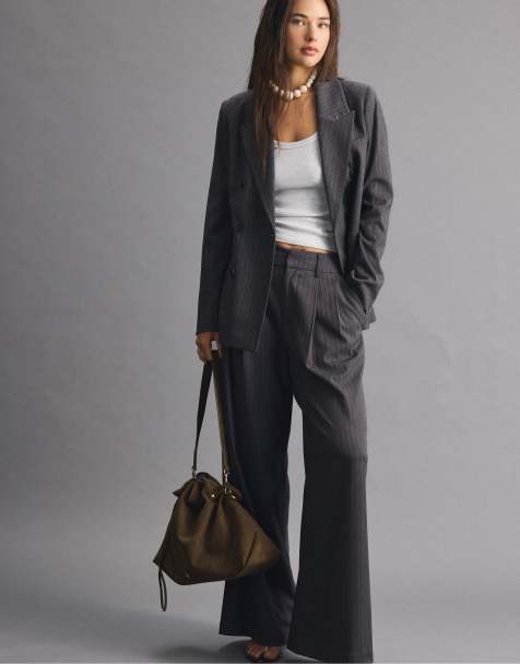 Stradivarius blazer ajusté à rayures boutonné gris - view 1