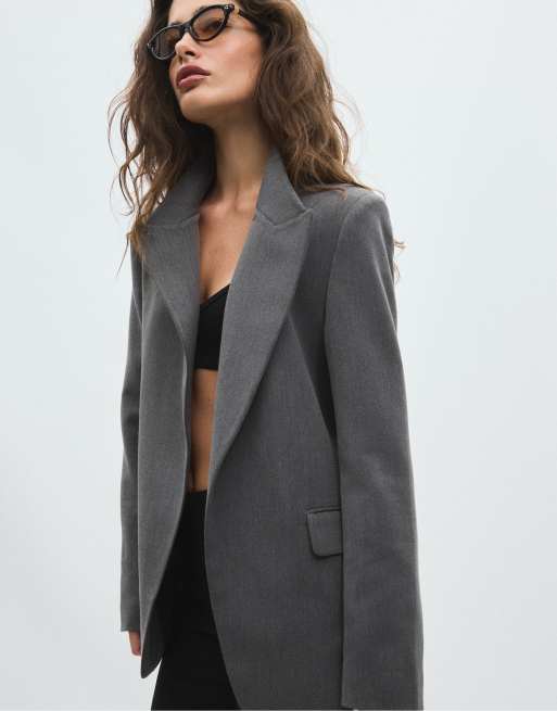 Stradivarius blazer asimmetrico grigio, 2 di 7