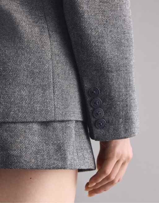 Stradivarius blazer asimmetrico in lana grigio scuro, 4 di 5