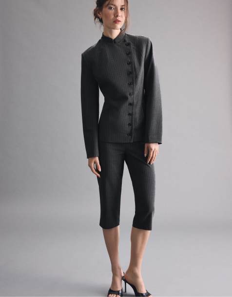 Stradivarius blazer asymétrique à plusieurs boutons gris foncé - view 1