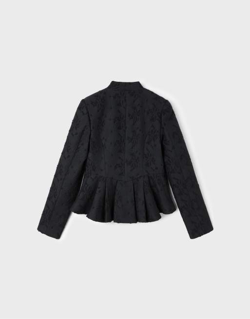 Stradivarius blazer asymétrique en daim jacquard noir, 7 de 7
