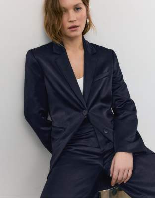 Stradivarius - Blazer aus Satin in Dunkelblau-Marineblau