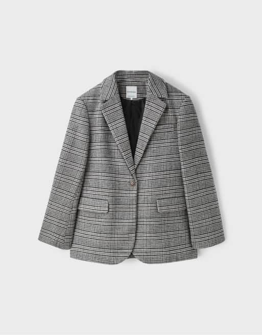 Stradivarius blazer basic in misto lana beige, 6 di 7