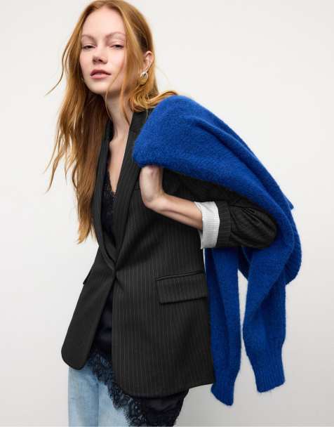 Stradivarius - Blazer basique en maille à rayures - Bleu marine - view 1