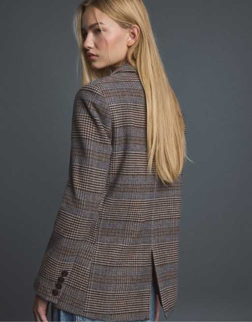 Stradivarius blazer basique en mélange de laine marron, 3 de 7