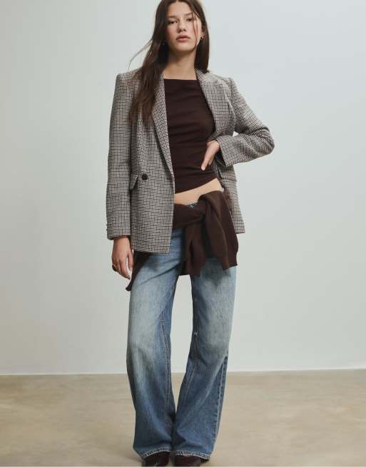 Stradivarius - Blazer coupe classique à carreaux - Gris perle, 3 de 4