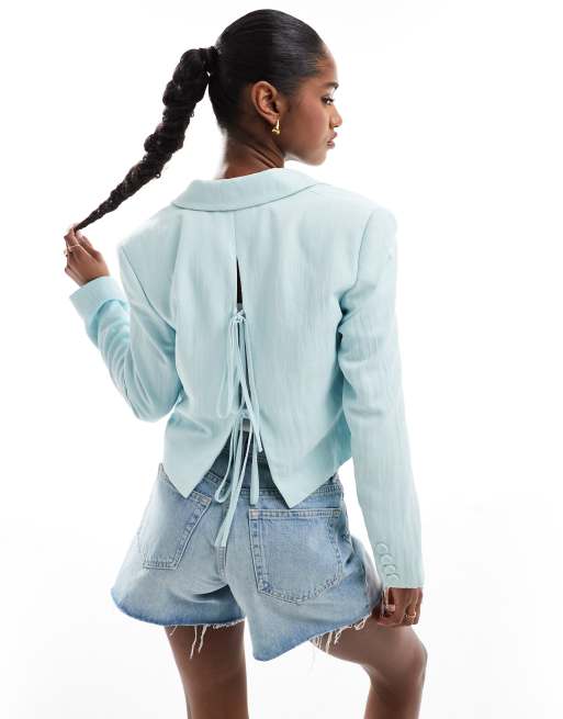 Stradivarius - Blazer court froissé - Vert, 4 de 4