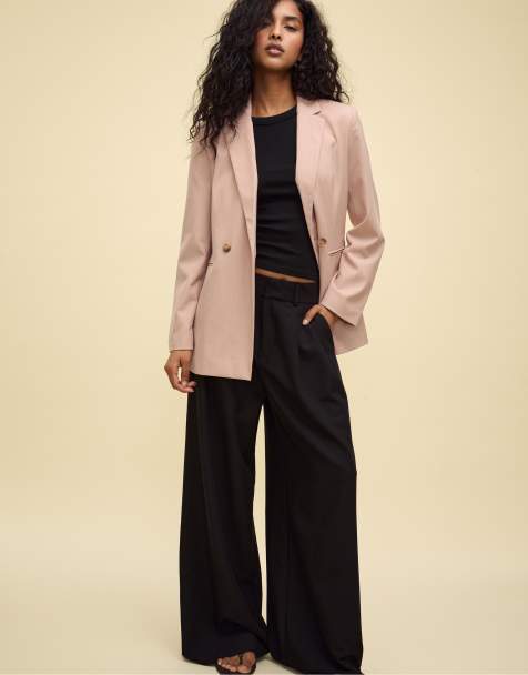 Stradivarius - Blazer doppiopetto slim rosa polvere - view 1