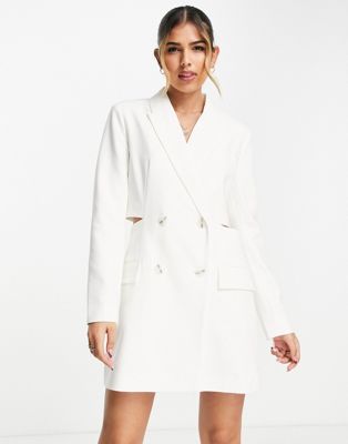 Stradivarius blazer dress with cut-out detail in white