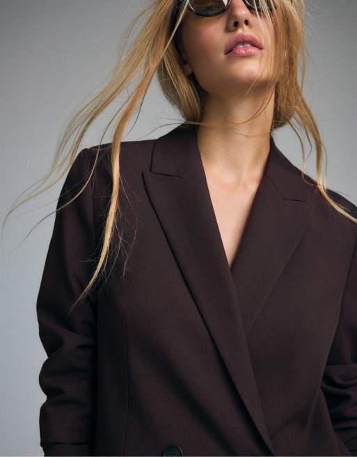 Stradivarius blazer dritto abbottonato marrone, 4 di 7