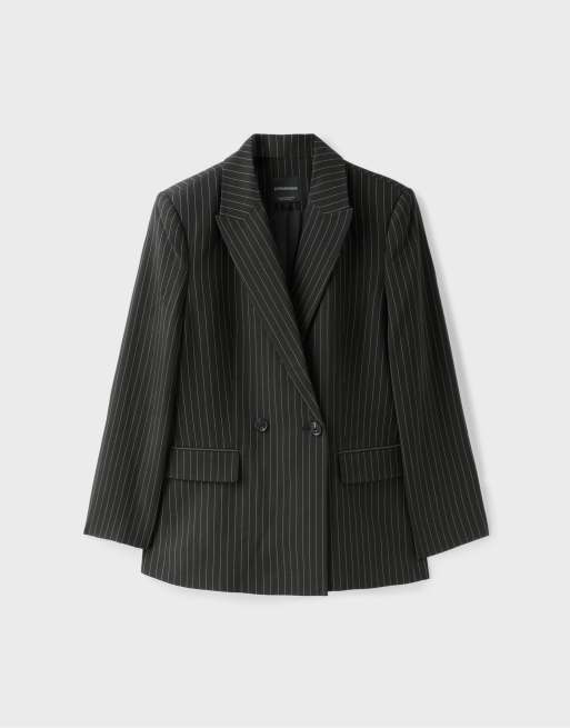 Stradivarius blazer droit à rayures et boutons noir, 6 de 7